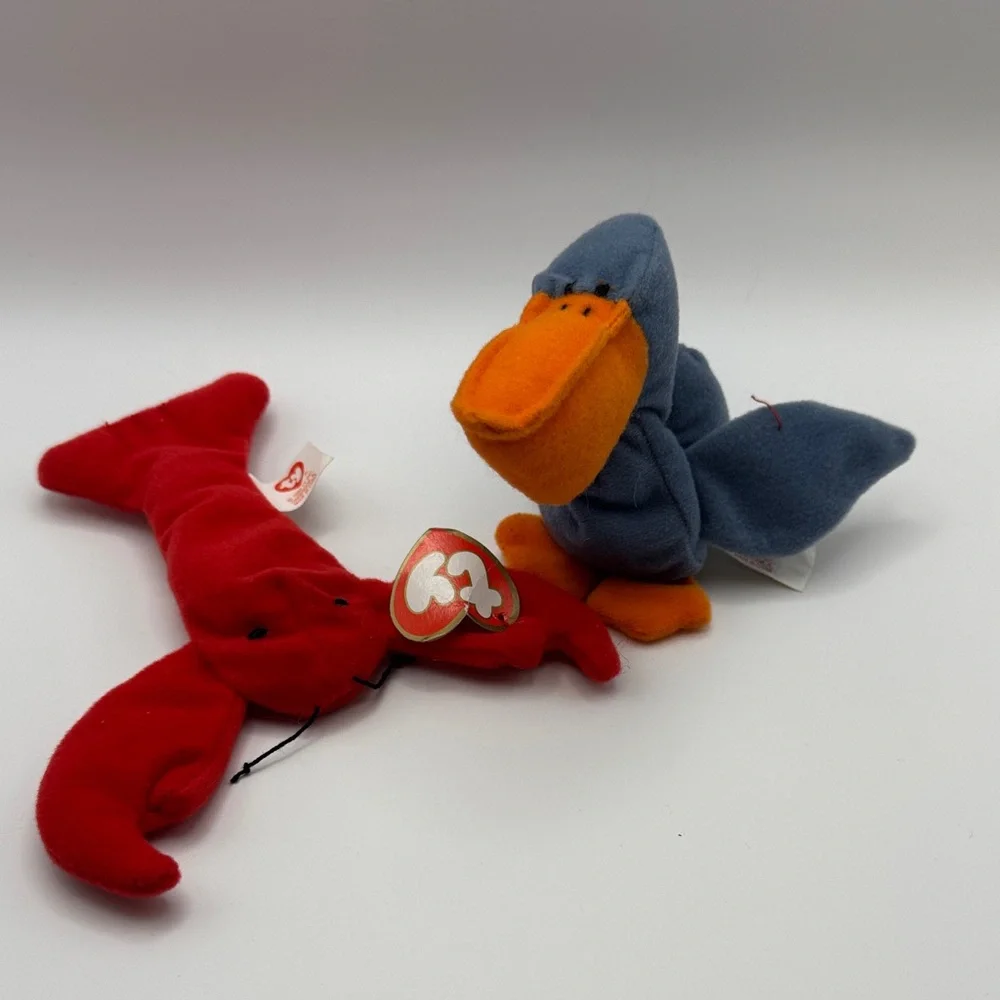 Ty Teenie Beanie Babies Pinchers the Lobster & Scoop the Pelican Plush Lot of 2